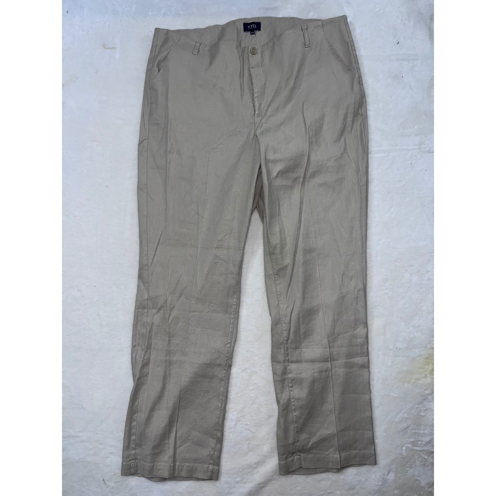 NYDJ Tan Linen Blend Straight Leg Pants 16W‎ Lift Tuck Technology Khaki WAKB8682